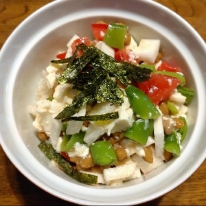 納豆おくら豆腐トマトのねばねば丼♪